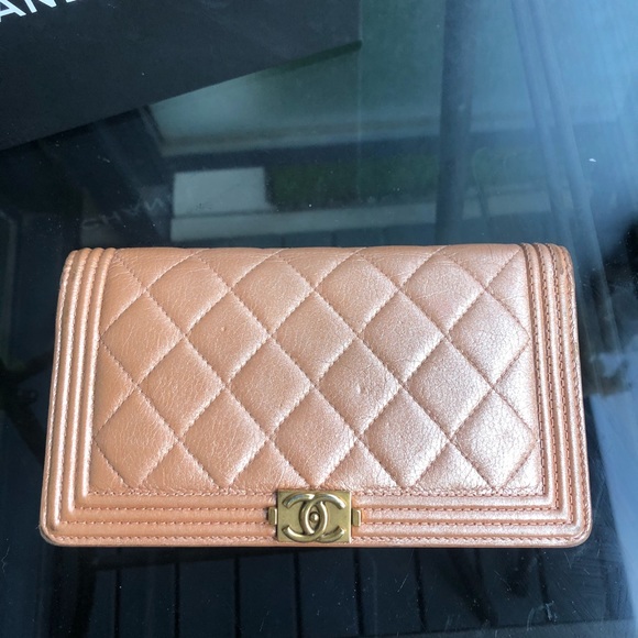 SOLD*** Chanel boy long folding wallet clutch. Metal Rose - Picture 2 of 14